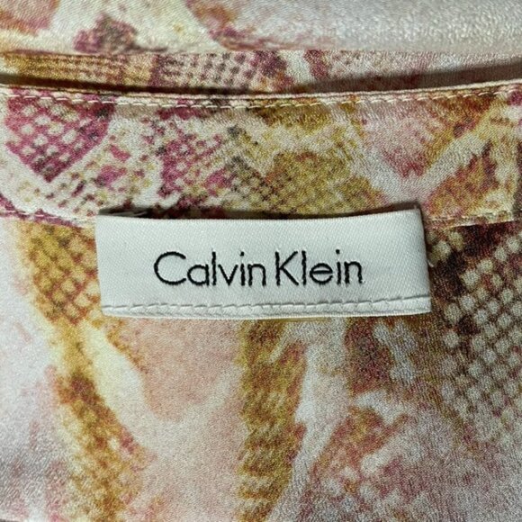 Calvin Klein Snake Print Blouse Button Down Shirt Top M Animal Reptile Pockets - Picture 9 of 11